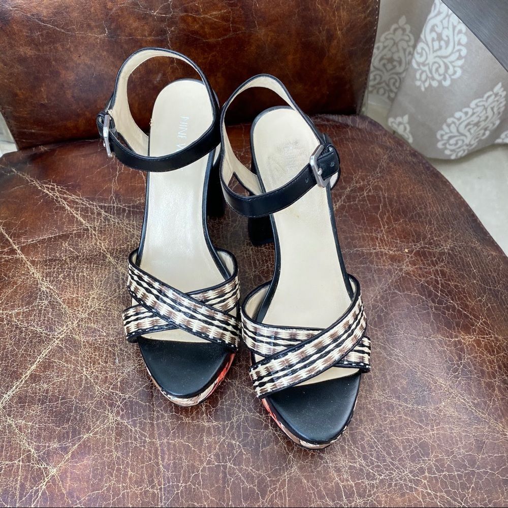 Nine West black/ivory Freja heel platform sandal 8